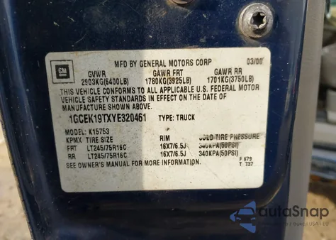 2000 Chevrolet Silverado 1500 Ls from USA, damaged, VIN 1GCEK19TXYE320461